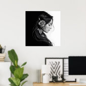 Zwart-wit portret van mooie vrouw kunst poster (Thuiskantoor)