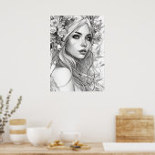 Zwart-wit portret van mooie vrouw poster (Keuken)