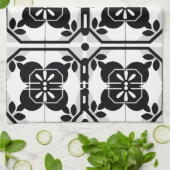 Zwart-wit Portugees Tegel Boerderij Ontwerp Theedoek (Gevouwen)