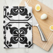 Zwart-wit Portugees Tegel Boerderij Ontwerp Theedoek (Quarter Fold)