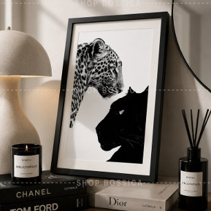 Zwart & Wit Poster Luipaard & Zwarte Panter