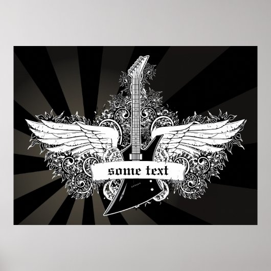 Zwart wit poster met gitaarvleugels (Voorkant)