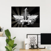 Zwart wit poster met gitaarvleugels (Thuiskantoor)