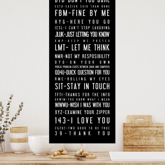 Zwart-wit poster met internetslang (Keuken)