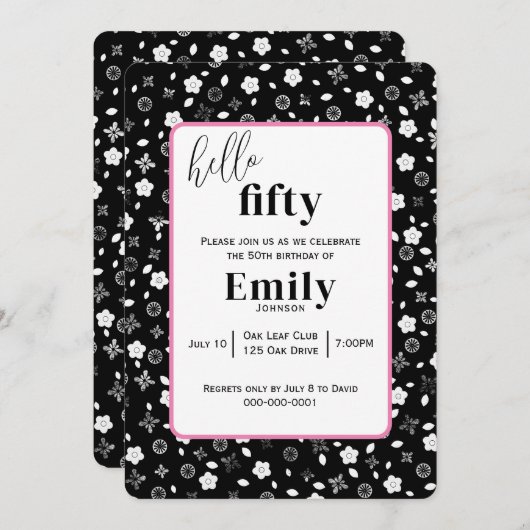 Zwart-wit Posy voor 50ste Verjaardagsfeest Kaart (Voorkant / Achterkant)
