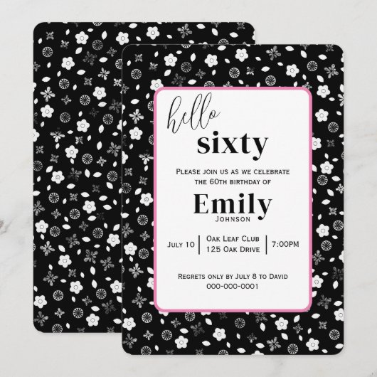 Zwart-wit Posy voor 60e Verjaardagsfeest Kaart (Voorkant / Achterkant)