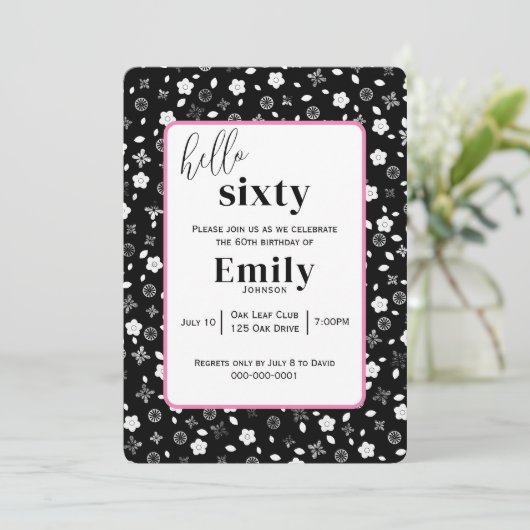 Zwart-wit Posy voor 60e Verjaardagsfeest Kaart (Staand voorkant)
