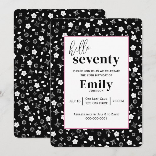 Zwart-wit Posy voor 70e Verjaardagsfeest Kaart (Voorkant / Achterkant)