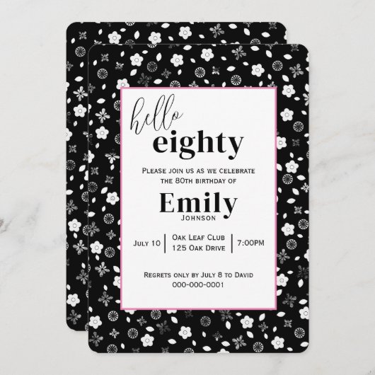 Zwart-wit Posy voor 80ste Verjaardagsfeest Kaart (Voorkant / Achterkant)