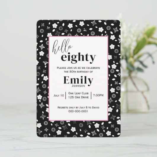 Zwart-wit Posy voor 80ste Verjaardagsfeest Kaart (Staand voorkant)