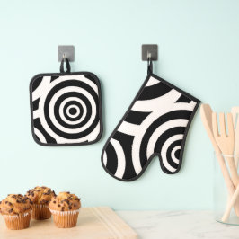 Zwart-wit Potholders en Ovenwanten Abstract Ovenwant & Pannenlap Set
