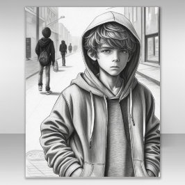 Zwart & Wit Potlood Tekening Sad Boy AI Art Poster