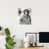 Zwart & Wit Potlood Tekening Verdrietige Jongen AI Poster (Thuiskantoor)
