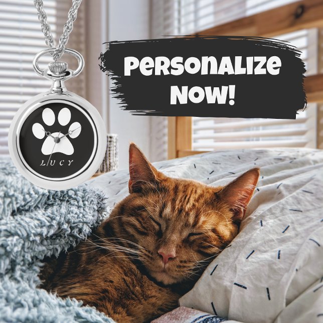 Zwart-wit pow print met de naam van uw huisdier horloge (Creator heeft geüpload)