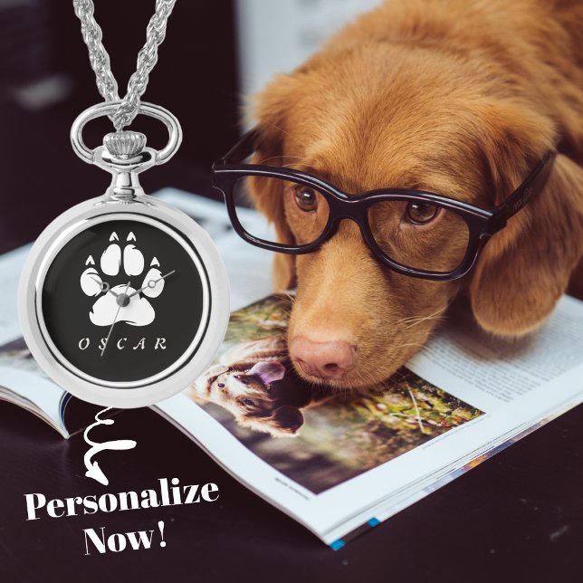 Zwart-wit pow print met de naam van uw huisdier horloge (Creator heeft geüpload)