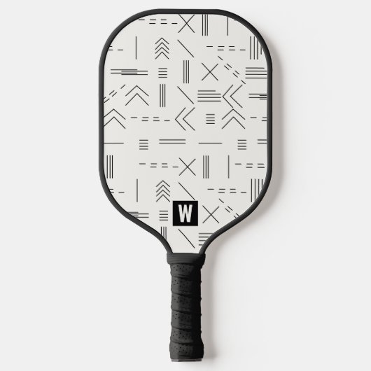 Zwart Wit Prachtig Modern Geometrisch Monogram Pickleball Paddle (Voorkant)