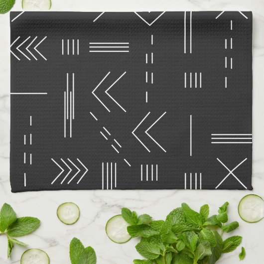 Zwart Wit Prachtig modern geometrisch patroon Theedoek (Gevouwen)