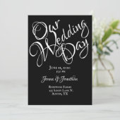 Zwart & Wit Pretty Script Huwelijk Kaart (Staand voorkant)