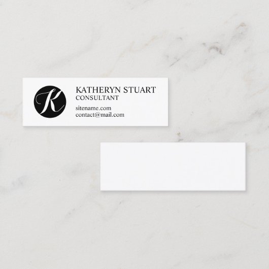 Zwart-wit professioneel monogram mini visitekaartje (Voorkant / Achterkant)