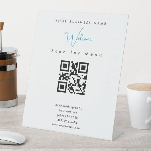 Zwart Wit Professioneel Scannbaar QR Code Menu Reclamebord Met Voetstuk (Insitu)