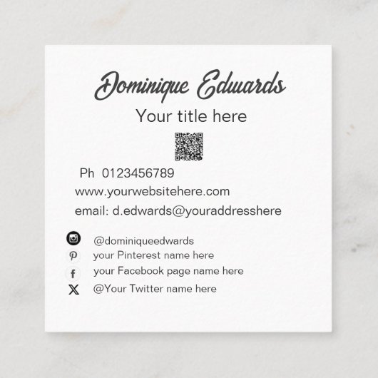 Zwart Wit Professionele Foto Sociale Media Vierkante Visitekaartje (Achterkant)