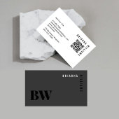 Zwart Wit Professionele QR Code Monogram Minimaal Visitekaartje