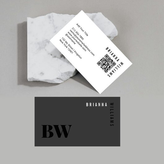 Zwart Wit Professionele QR Code Monogram Minimaal Visitekaartje
