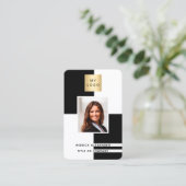 Zwart wit profiel foto bedrijfs logo QR code Visitekaartje (Staand voorkant)