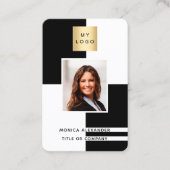 Zwart wit profiel foto bedrijfs logo QR code Visitekaartje (Voorkant)