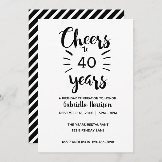Zwart-wit Proost tot 40ste verjaardag Kaart (Voorkant / Achterkant)