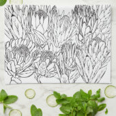 Zwart & Wit Protea Sketch Boeket Keuken Handdoek (Gevouwen)