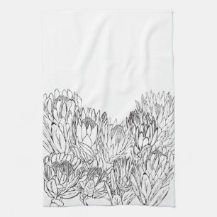Zwart & Wit Protea Sketch Boeket Keuken Handdoek