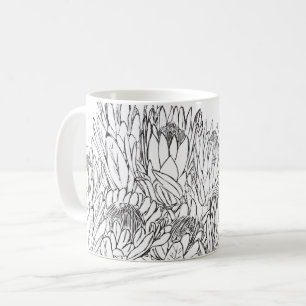 Zwart-wit Protea Sketch Boeket Koffiemok