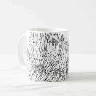 Zwart-wit Protea Sketch Boeket Koffiemok