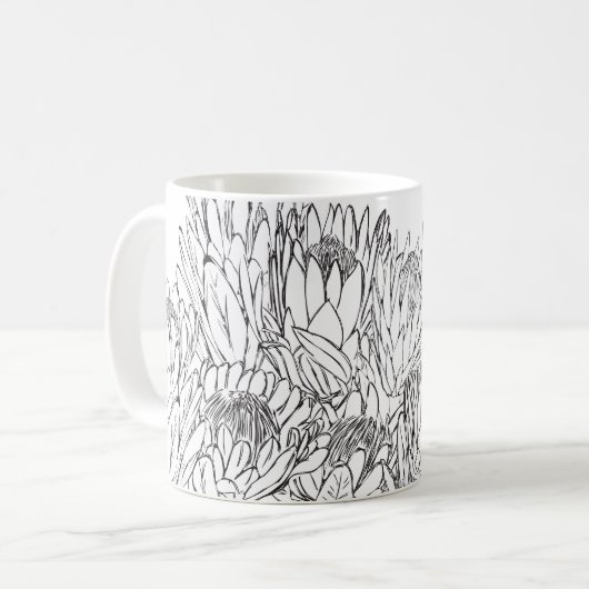 Zwart-wit Protea Sketch Boeket Koffiemok (Voorkant links)