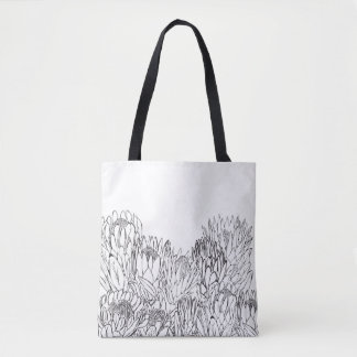 Zwart-wit Protea Sketch Boeket Tote Bag