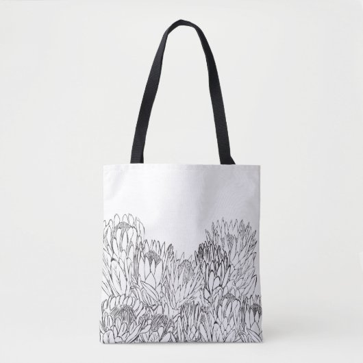 Zwart-wit Protea Sketch Boeket Tote Bag (Voorkant)