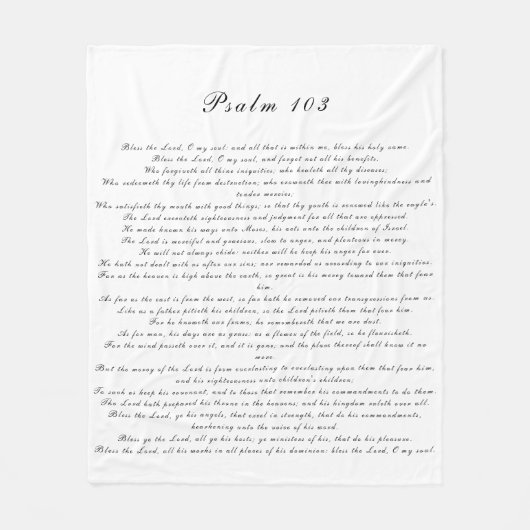 Zwart-wit Psalm 103 Scripture Text Modern Fleece Deken (Voorkant)