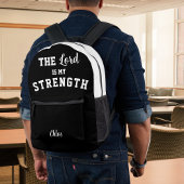Zwart-wit Psalm 28:7 De Heer is mijn kracht Bedrukte Rugzak