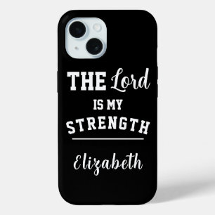 Zwart-wit Psalm 28:7 De Heer is mijn kracht iPhone 15 Case
