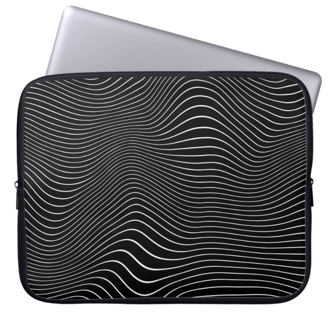 Zwart-wit Psychedelic Lineaar Wavy Background Laptop Sleeve (Voorkant)