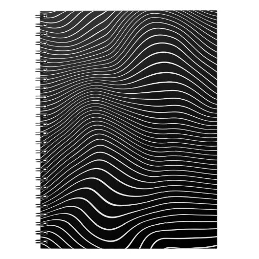 Zwart-wit Psychedelic Lineaar Wavy Background Notitieboek (Voorkant)