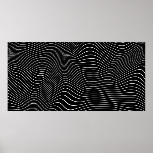 Zwart-wit Psychedelic Lineaar Wavy Background Poster (Voorkant)