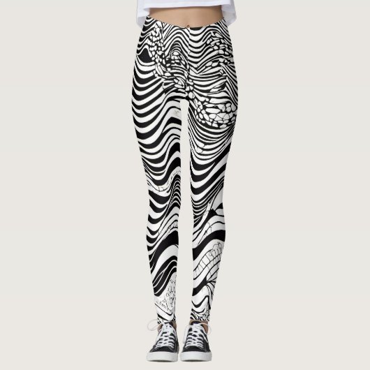 Zwart-wit psychedelisch Abstract Leggings (Voorkant)