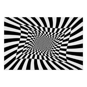 Zwart-wit psychedelisch dambord perfect poster