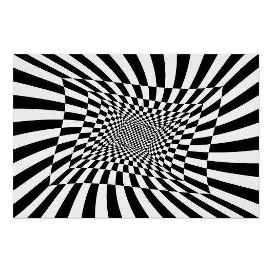 Zwart-wit psychedelisch dambord perfect poster (Voorkant)