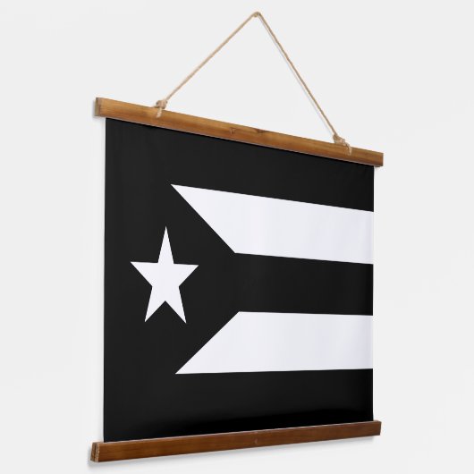 Zwart-wit Puerto Rico Resistance Flag Hangend Wandkleed (Gebogen)