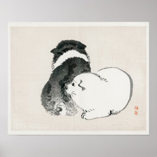 Zwart-wit puppies van Kono Bairei Poster (Voorkant)