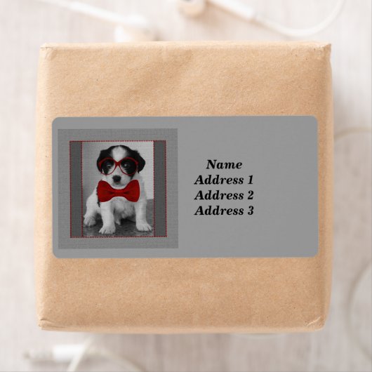 Zwart-wit puppy met rood Stropdas Adres Etiket (Insitu)