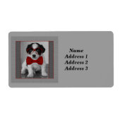 Zwart-wit puppy met rood Stropdas Adres Etiket (Voorkant)